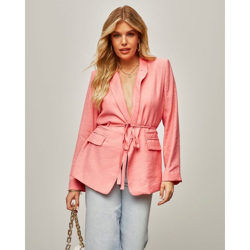 Jazmine Pocketed Waist Tie Blazer