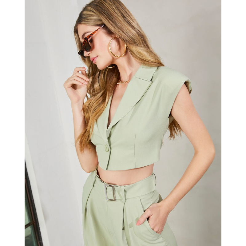 Katarina Sleeveless Cropped Blazer Top