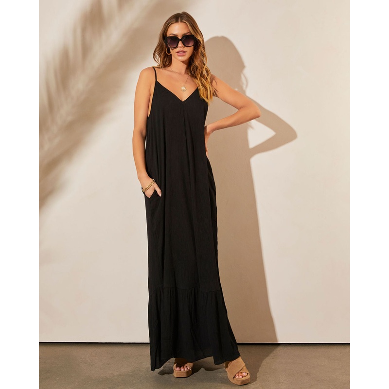 Kimonie Pocketed Maxi Dress|Black|Blue|Flame|Red|Watermelon|S/M|M/L