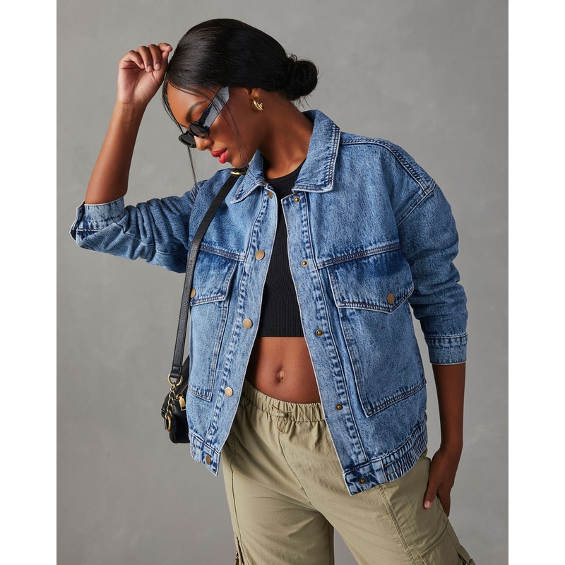 Lansing Cargo Denim Jacket|Medium Wash|S|M|L