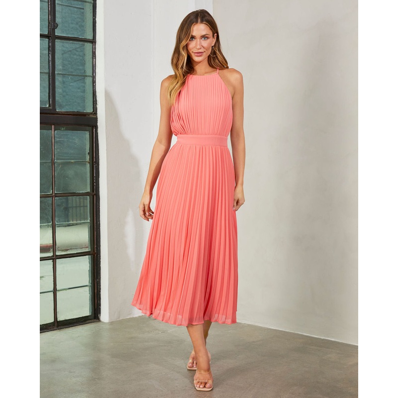 Liamara Pleated Halter Midi Dress
