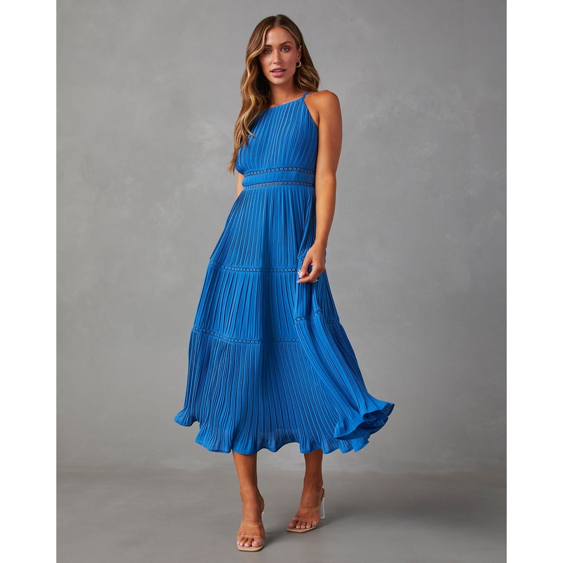 Lucienne Tiered Midi Dress|Blue|White|S|M|L