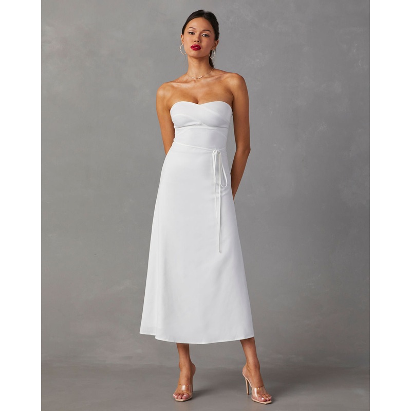 Milos Strapless Midi Dress|White|XS|S|M|L