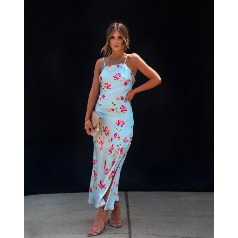 Monae Floral Asymmetrical Neck Midi Dress