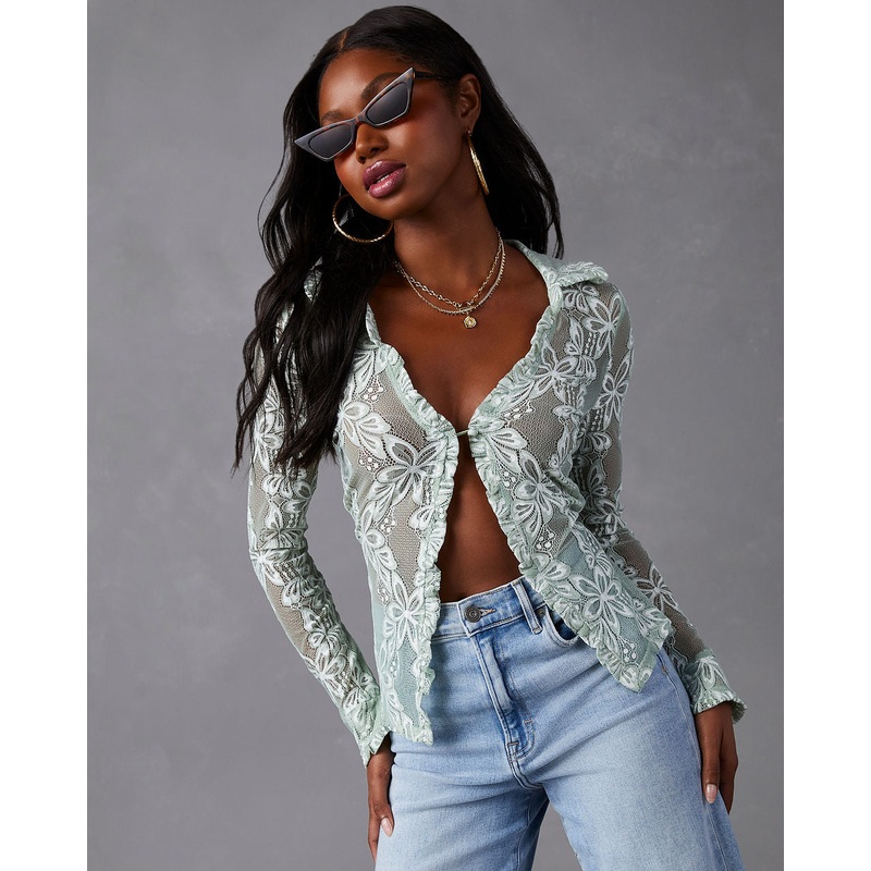 Mystine Lace Floral Long Sleeve Top