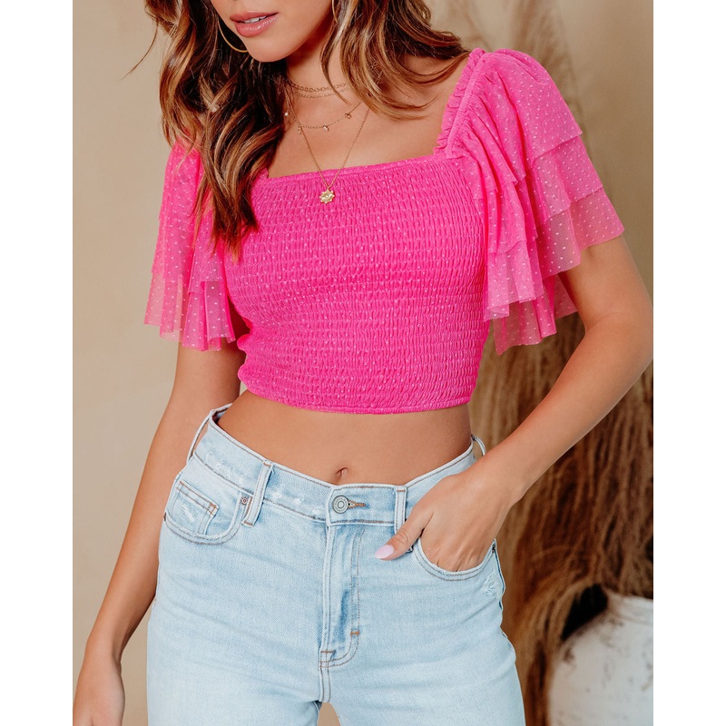 Prima Donna Smocked Tulle Flutter Sleeve Top