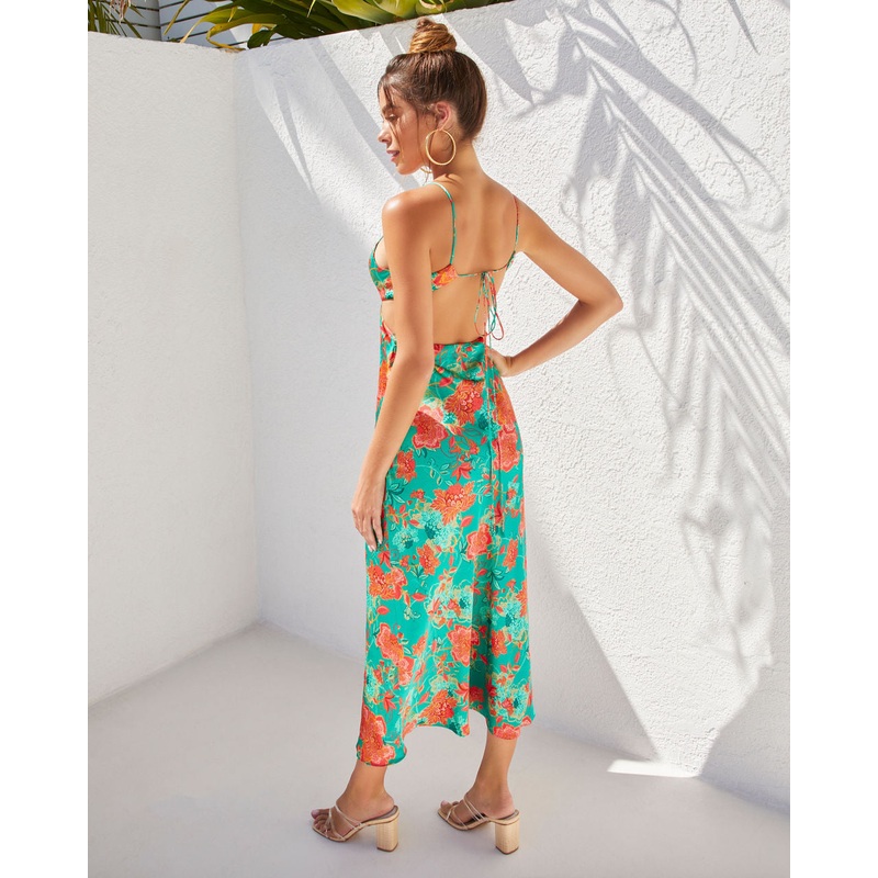 Renelle Satin Cutout Midi Dress