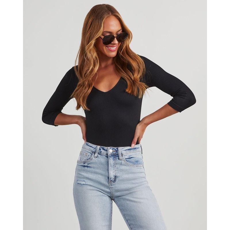 Revival V-Neck Ribbed Bodysuit