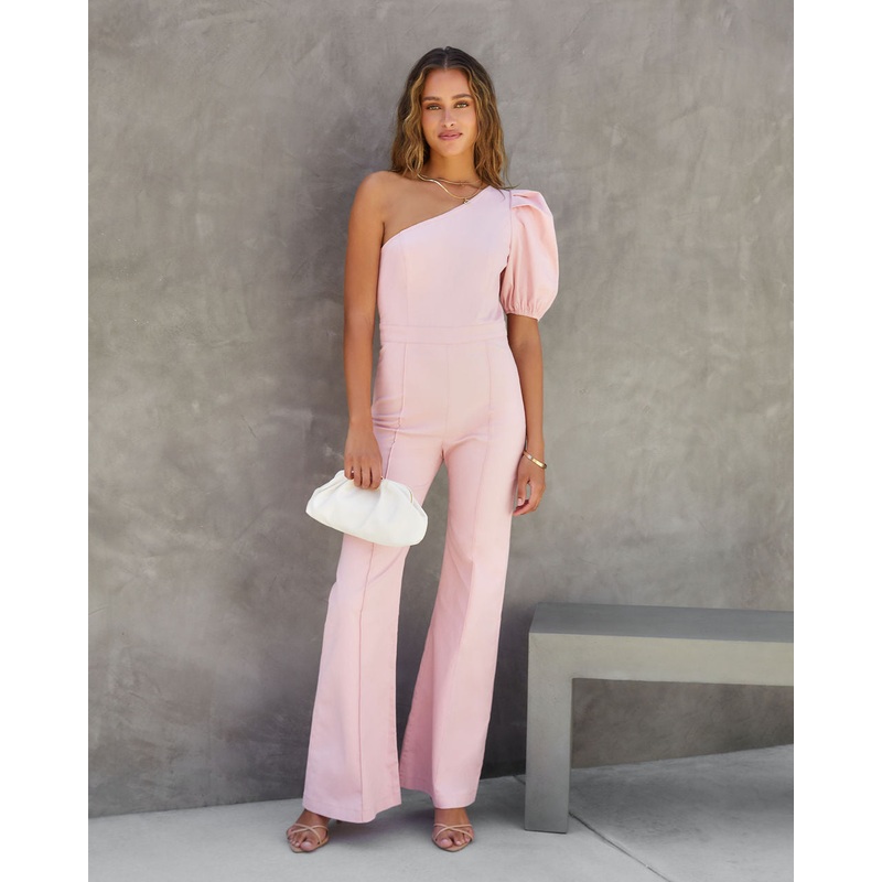 Robynn Cotton One Shoulder Flare Jumpsuit