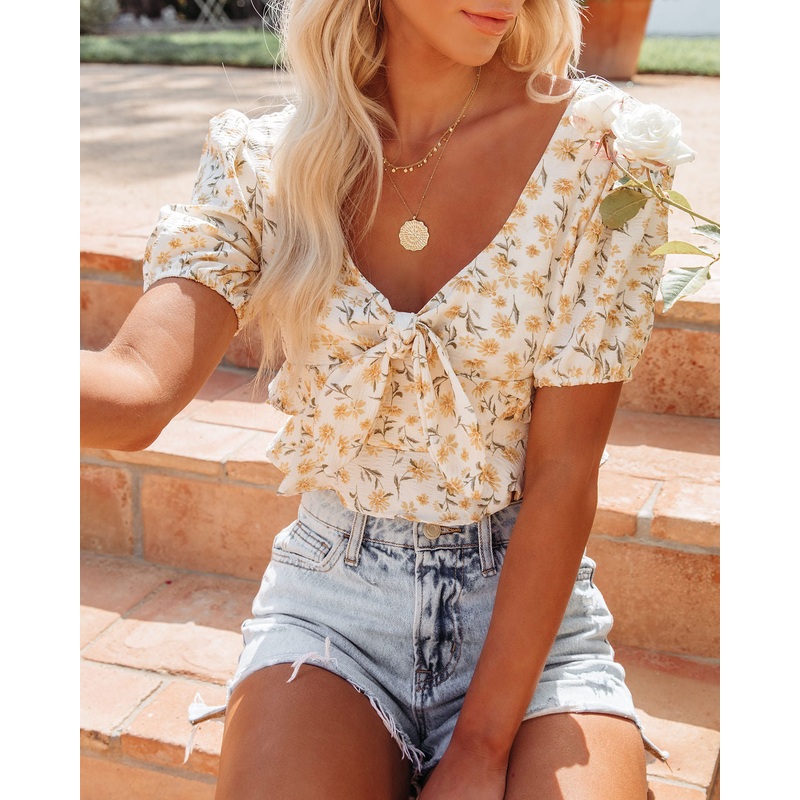 Rosemarie Floral Tie Front Crop Top