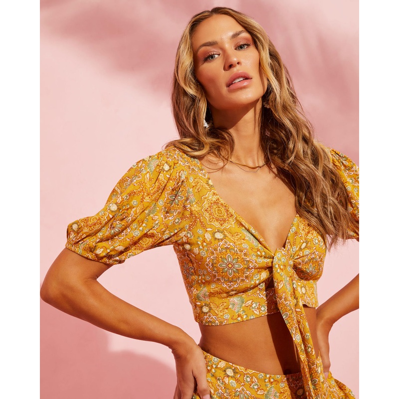 Ruisa Printed Crop Top|Yellow|S|M|L