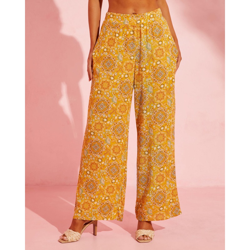 Ruisa Printed Wide Leg Pants|Yellow|S|M|L