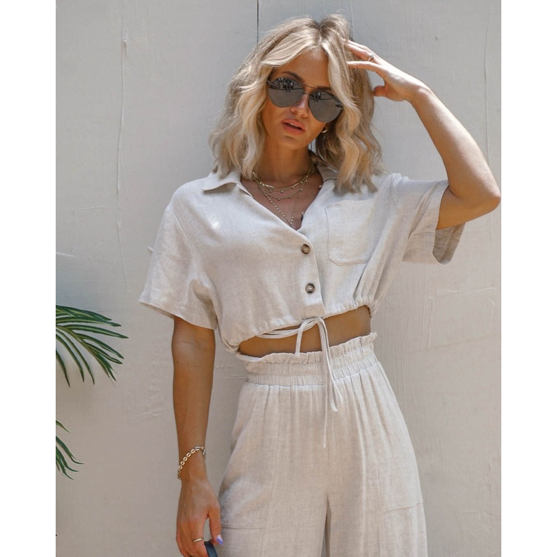 Sandbar Strolls Button Down Crop Top