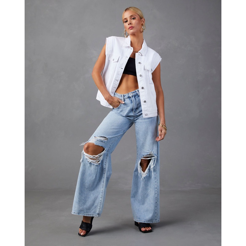 Serai Pocketed Denim Vest|White|S|M|L|XL