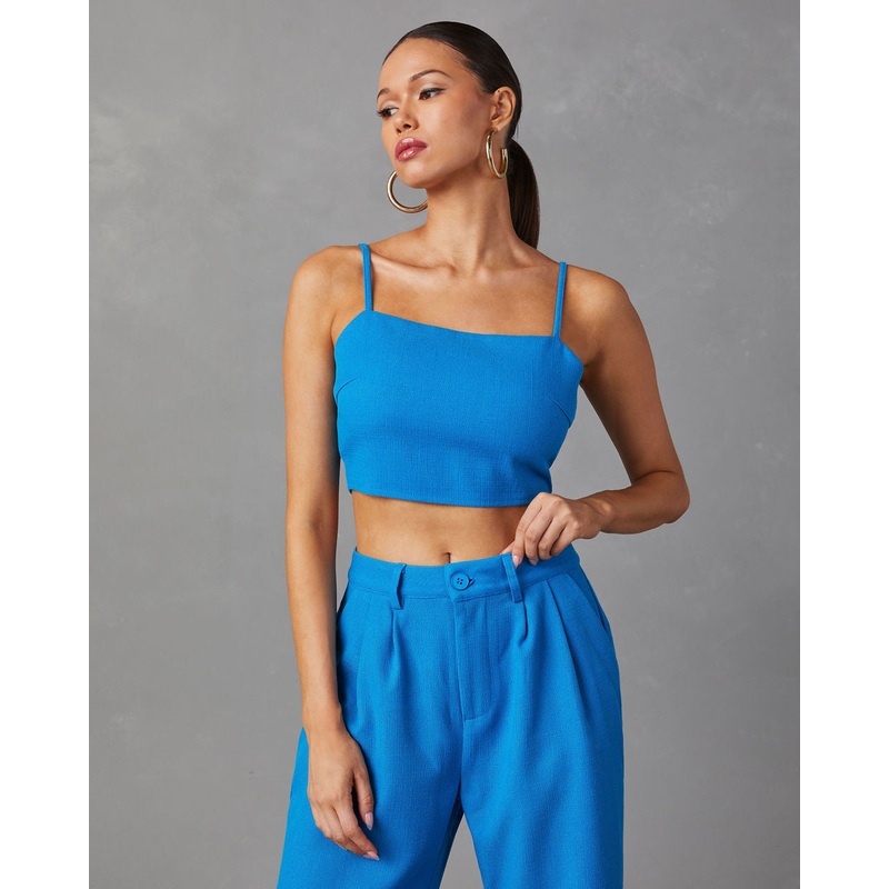 Tania Sleeveless Crop Top|Blue|XS|S|M|L