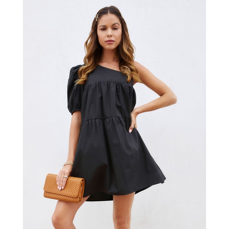 Washington Cotton One Shoulder Pocketed Mini Dress