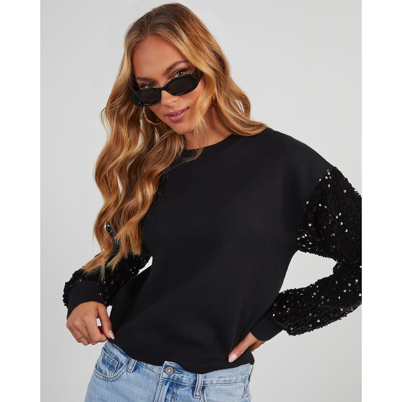 Yumi Contrast Sequin Knit Sweater