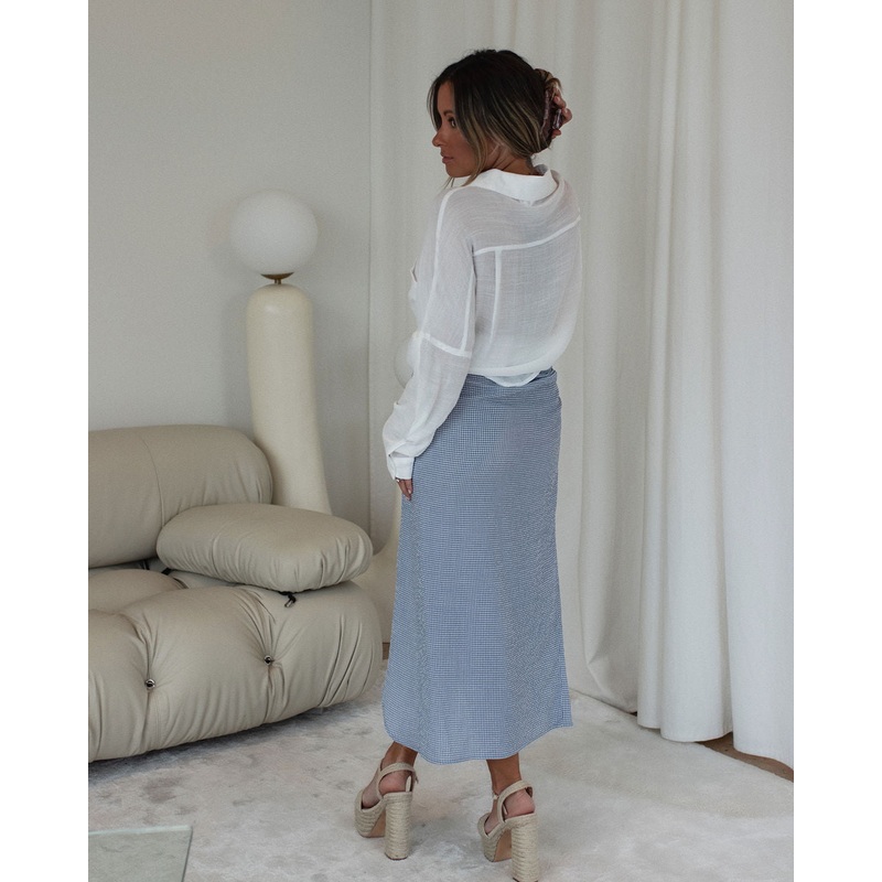 Amelie Gingham Side Tie Midi Skirt