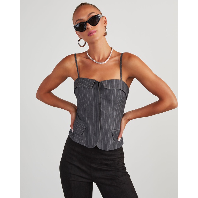 Annie Pinstripe Button Front Bustier Top
