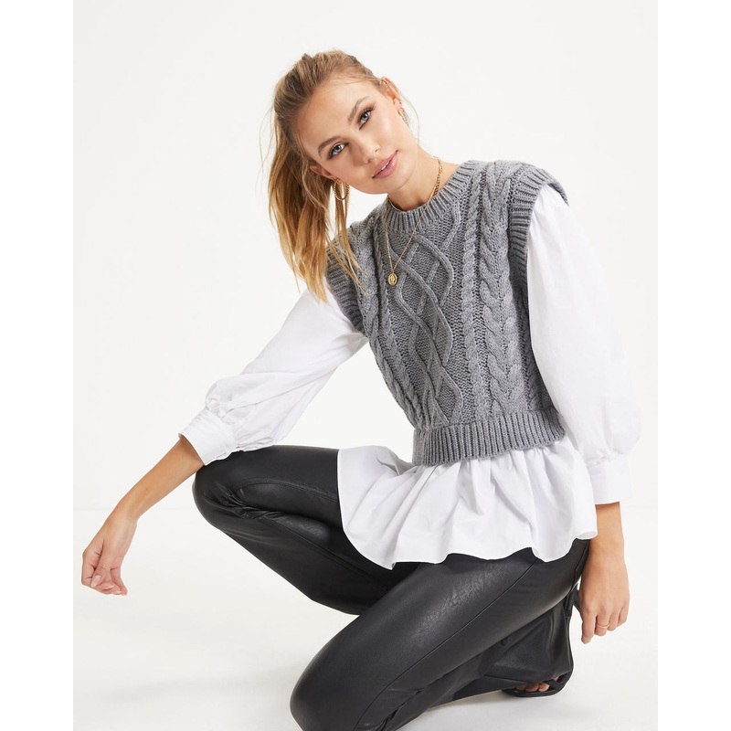 Carmine Contrast Knit Top|Grey|Burgundy|Fuchsia|XS|S|M|L|XL