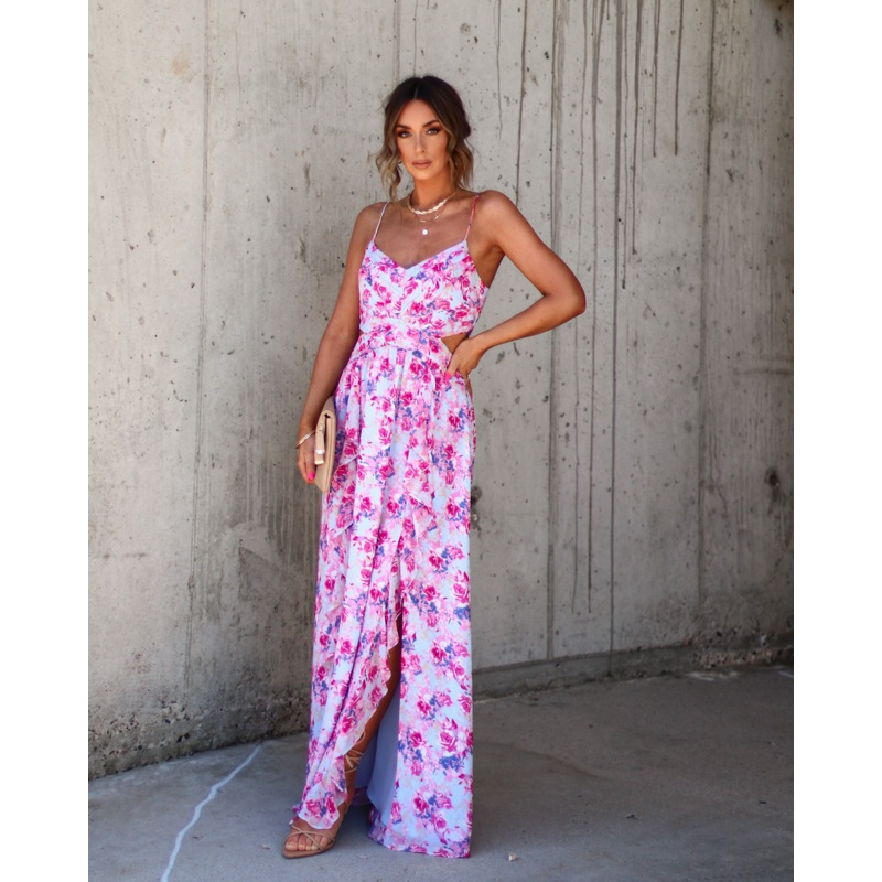 Ever So Sweet Floral Side Cutout Maxi Dress