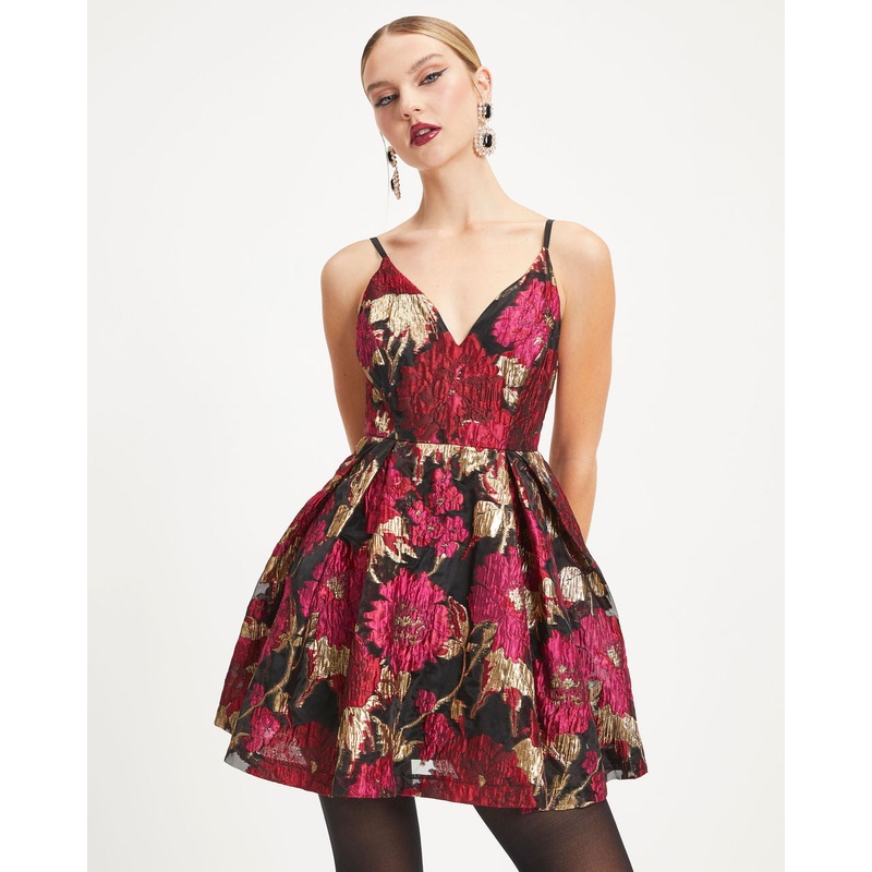 Fairest Of Them All Floral Metallic Organza Mini Dress