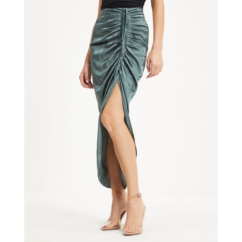 Garcelle Ruched Embossed Satin Maxi Skirt