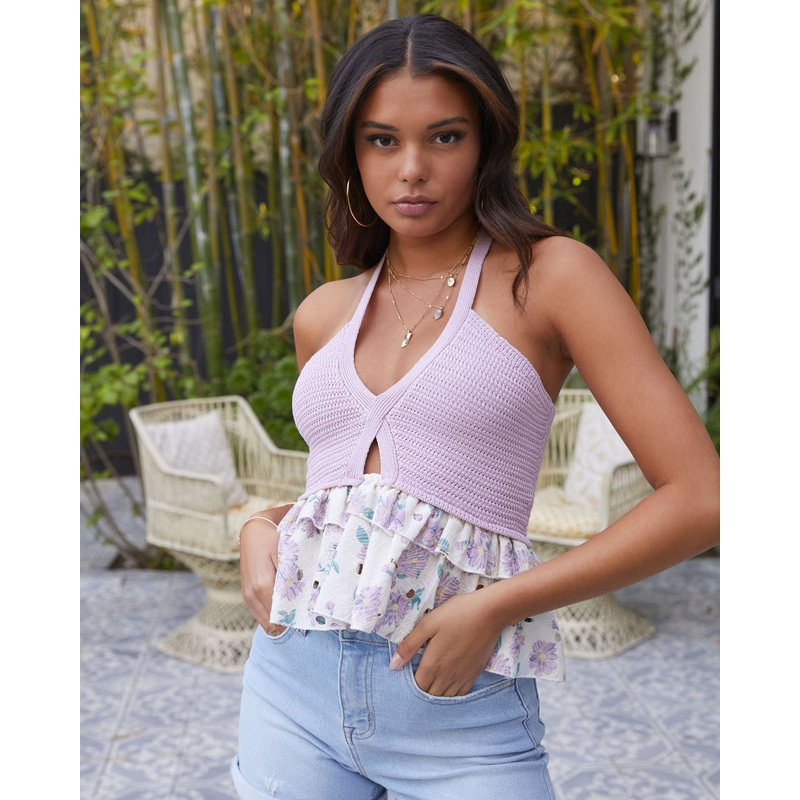 Gloria Halter Knit Floral Top|Multi|XS|S|M|L|XL