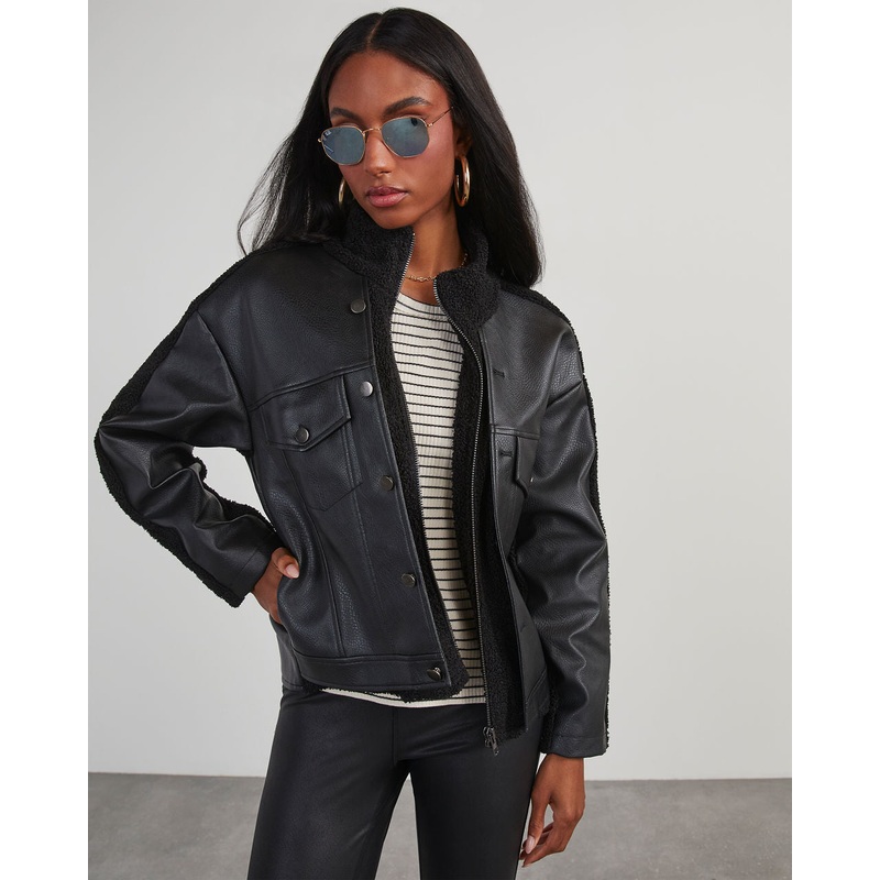 Jarrett Faux Leather Sherpa Contrast Jacket