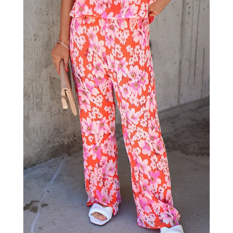 Jemma Floral Chiffon Plisse Pants