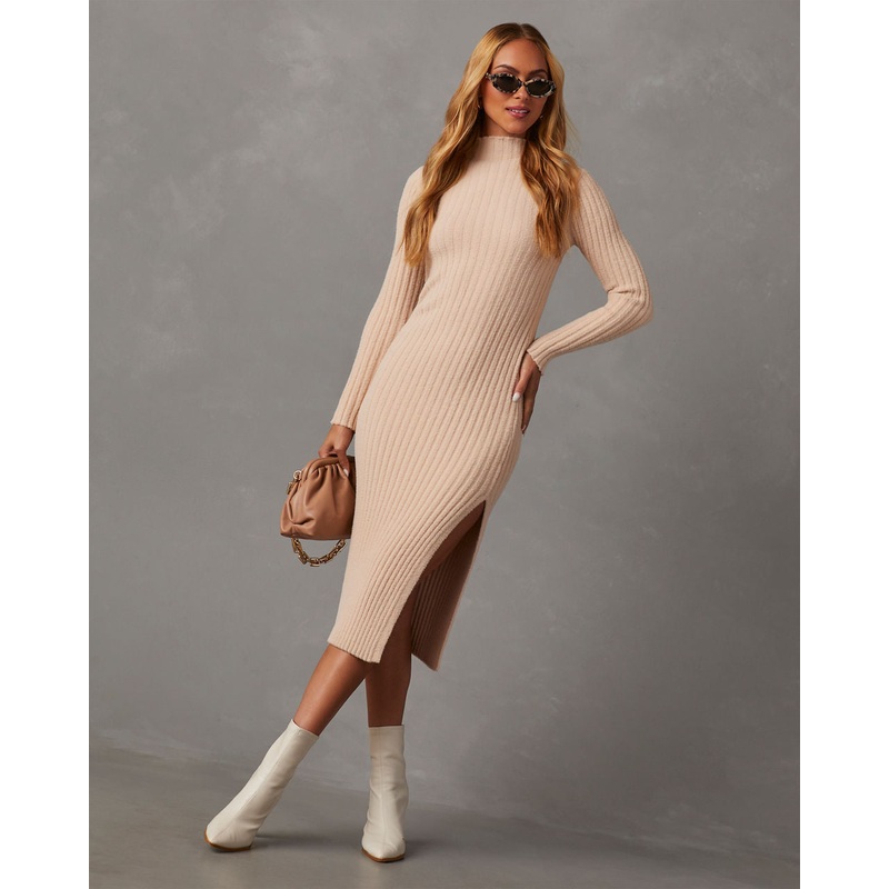 Lidia Ribbed Midi Sweater Dress