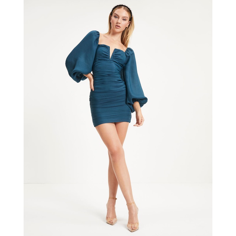 Lucinda Ruched Puff Sleeve Mini Dress