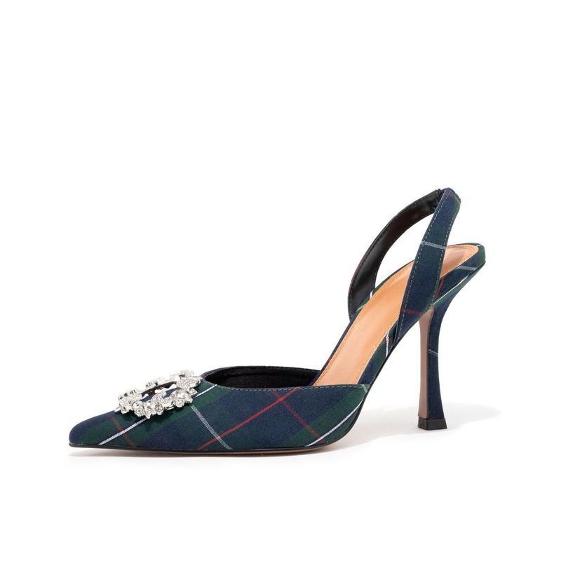 Noella Plaid Embellished Slingback Heel