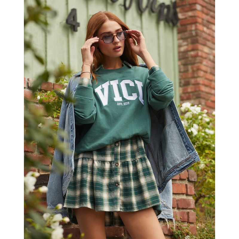 Oversized Crew Neck Sweater|Green|XS|S|M|L