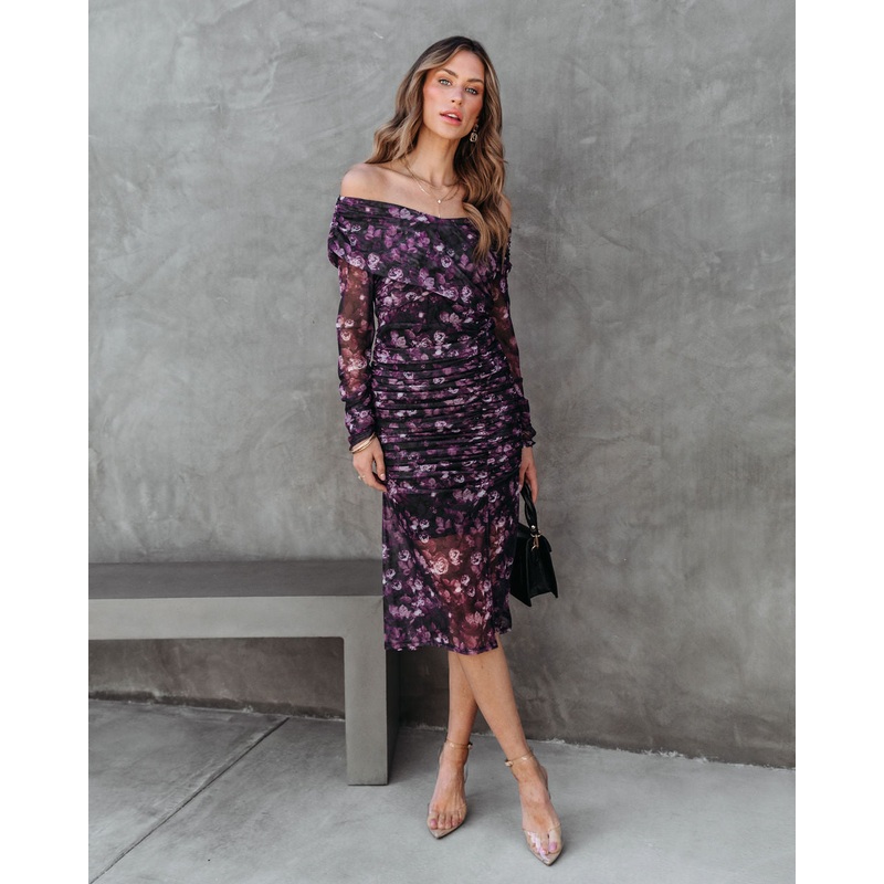 Rowena Floral Ruched Midi Dress