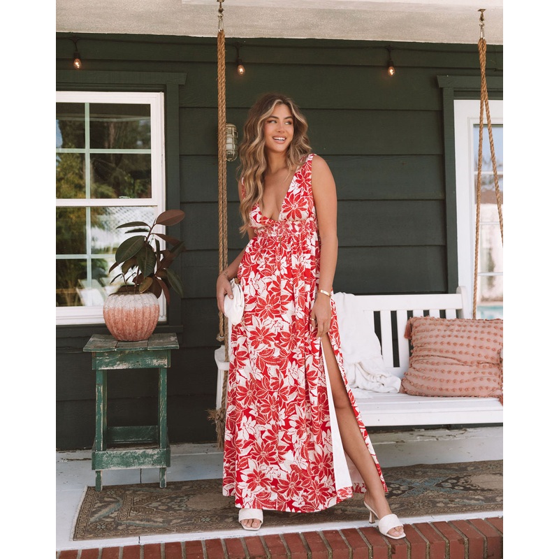 Serafina Smocked Side Slit Maxi Dress