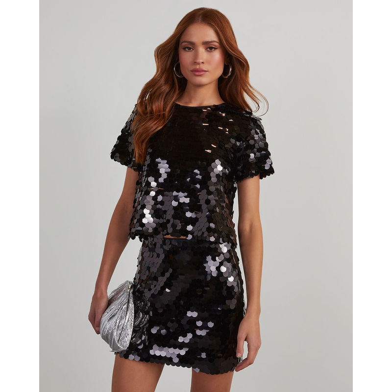 Spencer Paillette Sequin Short Sleeve Top