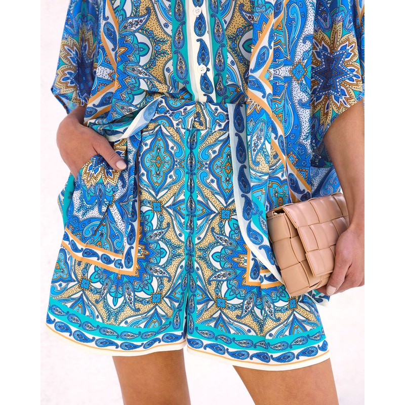 Summer In Santorini Pleated High Waisted Shorts