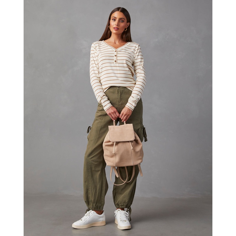 Suzanne Ribbed Knit Henley Top