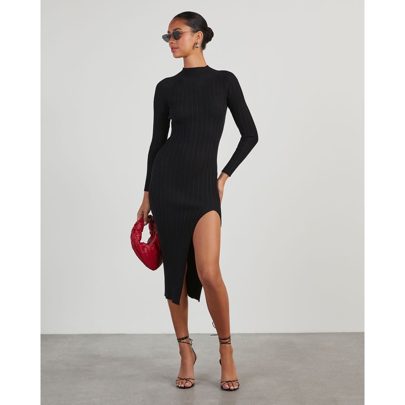 Thankful Soul Ribbed Mock Neck Midi Dress