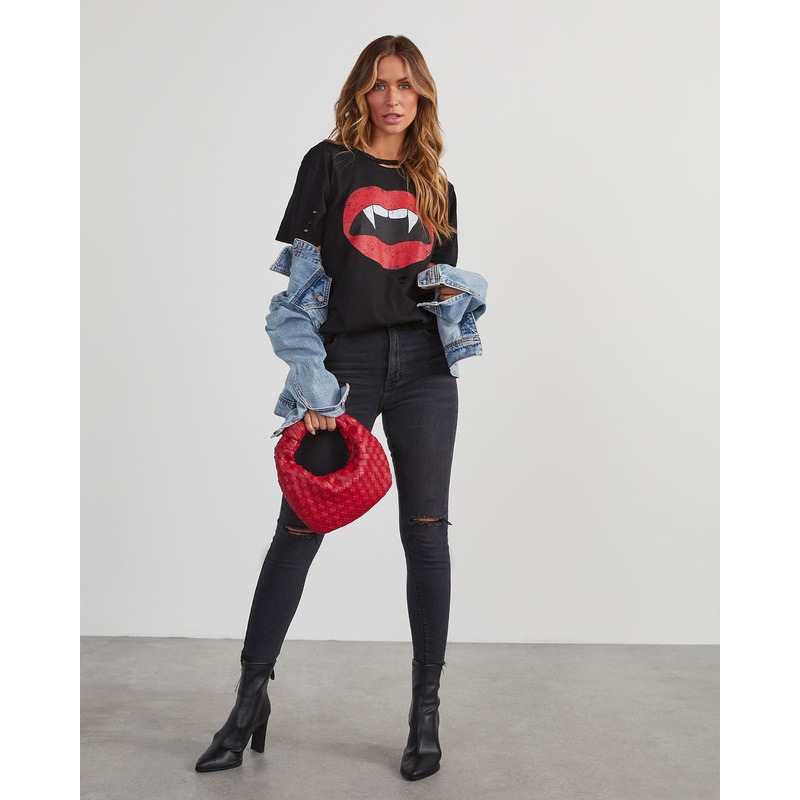 Vampire Lips Distressed Cotton Tee