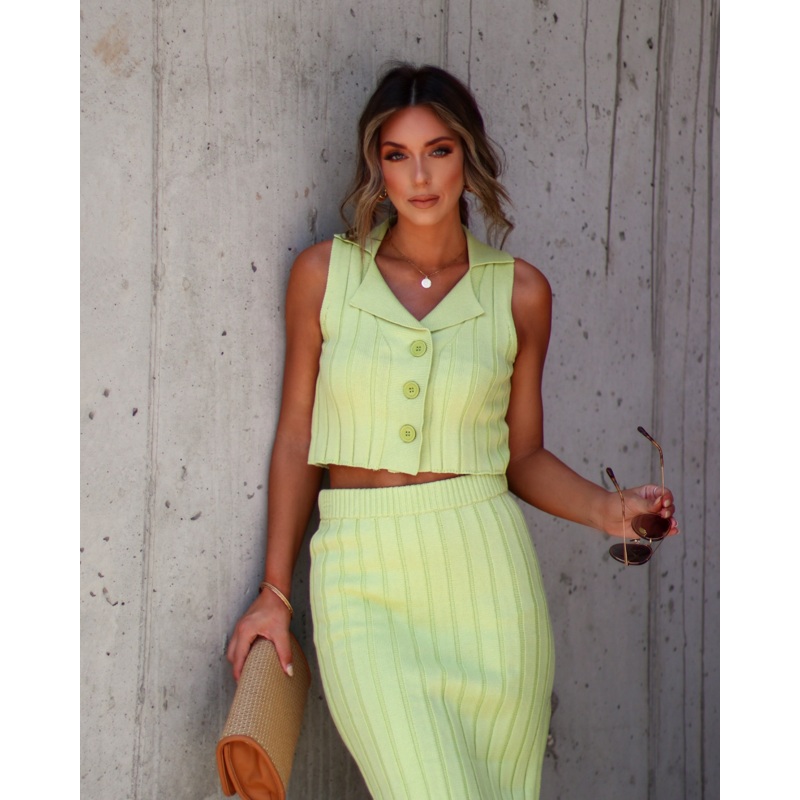 Vertie Collared Sweater Knit Button Down Crop Top