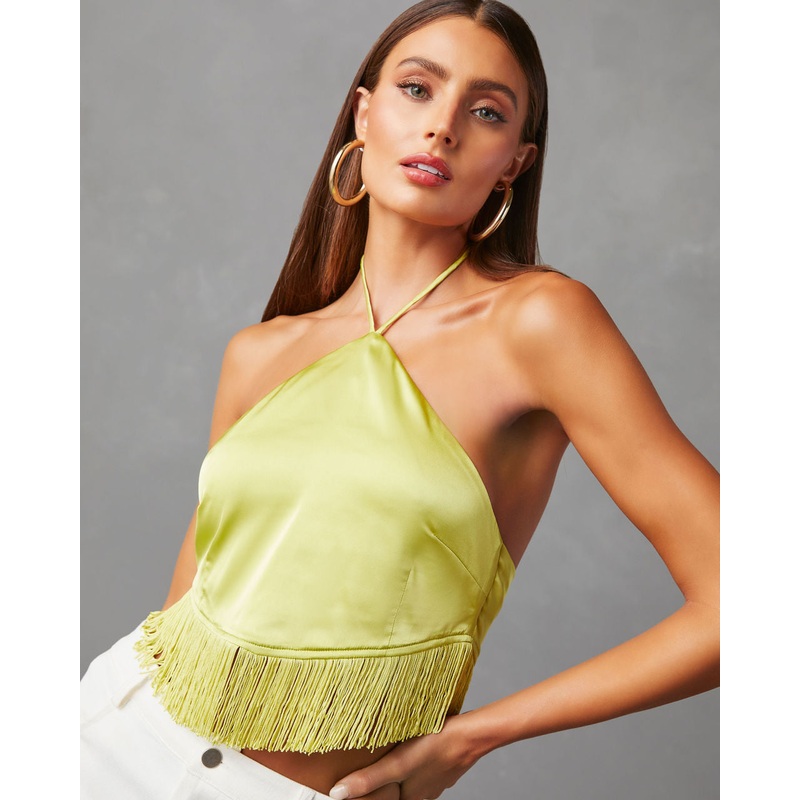 Viva La Vida Satin Fringe Hem Halter Top