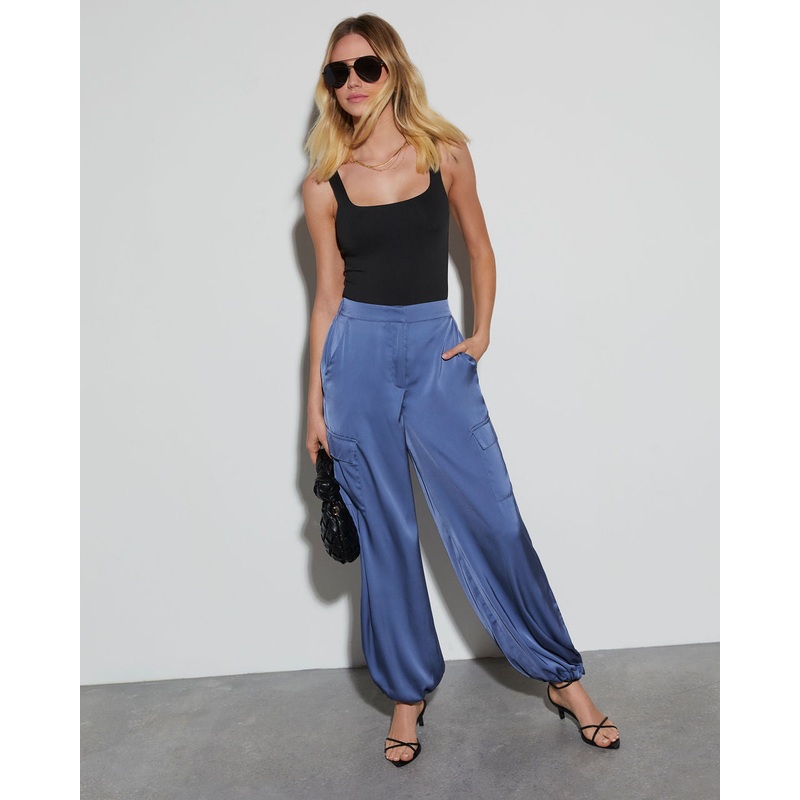 Alana Pocketed Satin Cargo Joggers