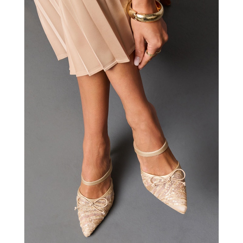 Chiclet Mesh Embroidery Heeled Mules