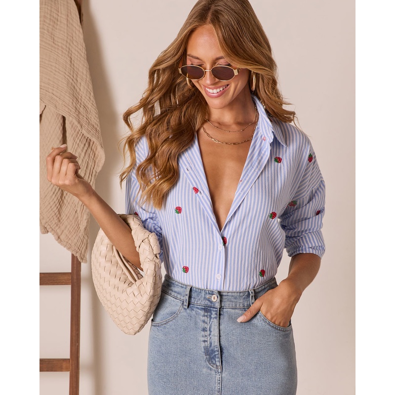 Cinderberry Embroidered Button Down Top