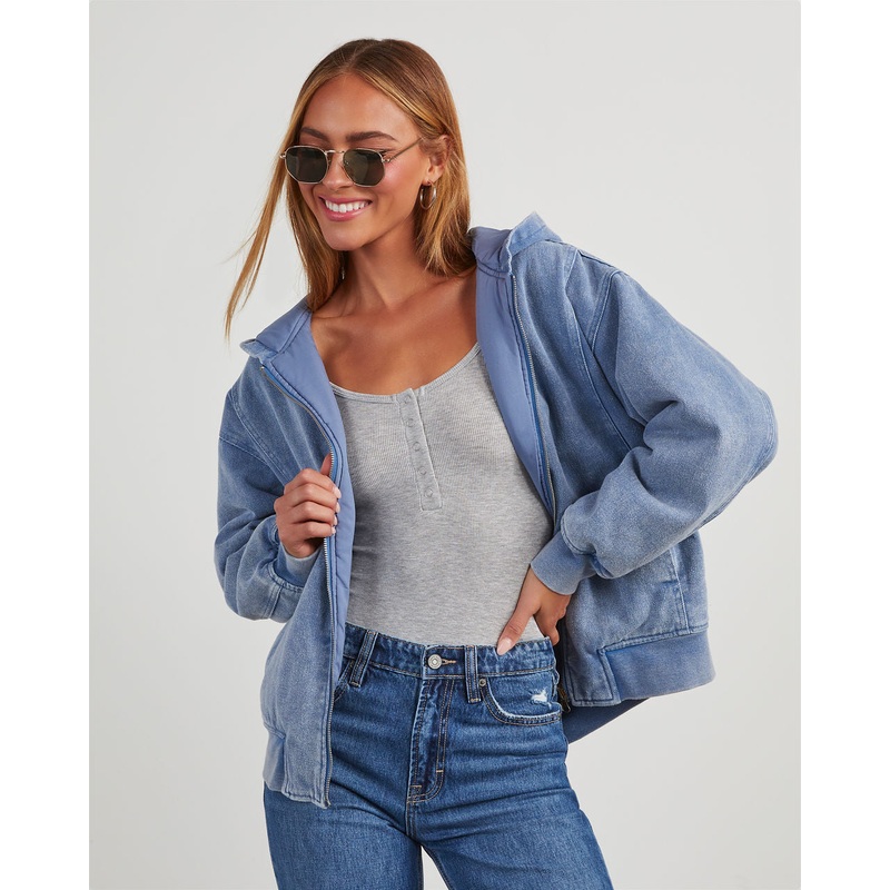 Conner Reversible Hooded Denim Bomber Jacket