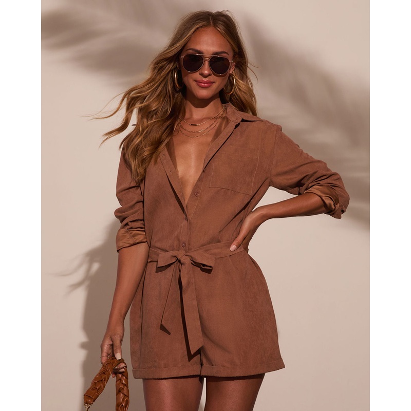 Count Me In Waist Tie Romper|Mocha|XS|S|M|L|XL