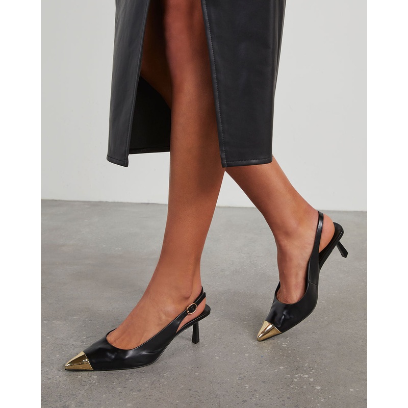Denzel Metallic Tip Slingback Heels