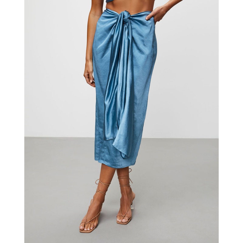 Elenora Satin Front Wrap Midi Skirt